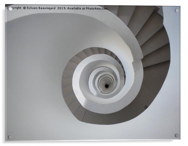 Spiral white staircase, downview Acrylic by Sylvain Beauregard