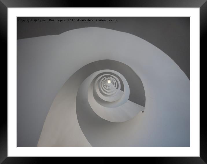 Spiral white staircase, upview Framed Mounted Print by Sylvain Beauregard
