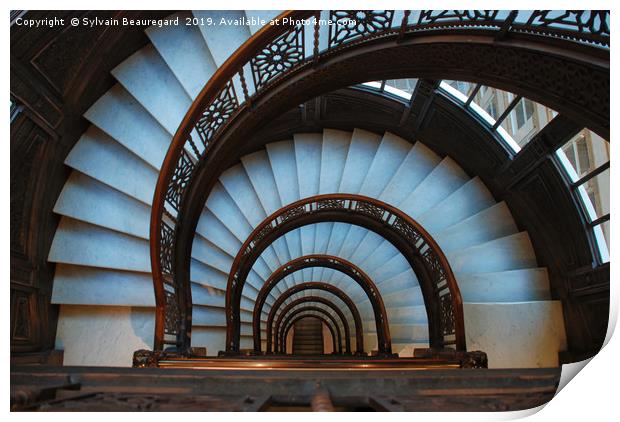 Spiral staircase, interior, downview Print by Sylvain Beauregard