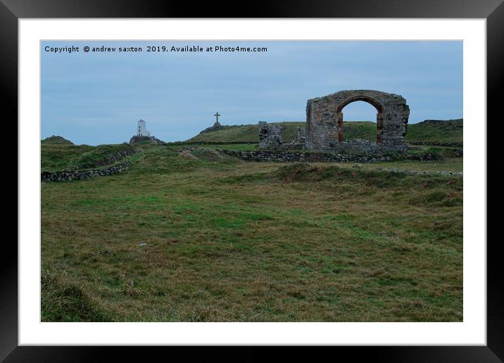 LIGHTHOUSE AND RUINS Framed Mounted Print by andrew saxton