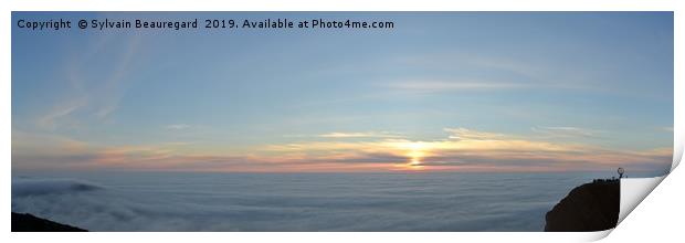 NordKapp panoramic view, with sea fog, 3:1 Print by Sylvain Beauregard
