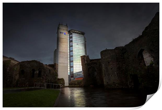 Swansea castle and the BT Tower Print by Leighton Collins