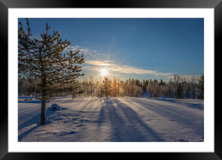 Snowy landscape in Karesuvanto Finland  160 miles  Framed Mounted Print by Richie Miles