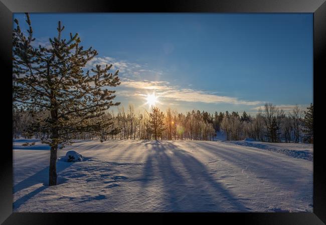 Snowy landscape in Karesuvanto Finland  160 miles  Framed Print by Richie Miles