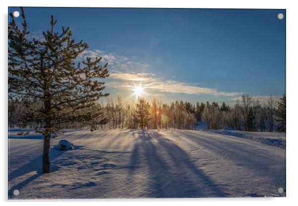 Snowy landscape in Karesuvanto Finland  160 miles  Acrylic by Richie Miles