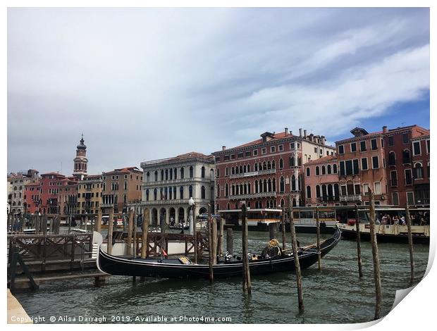 Gondola in Venice view Print by Ailsa Darragh