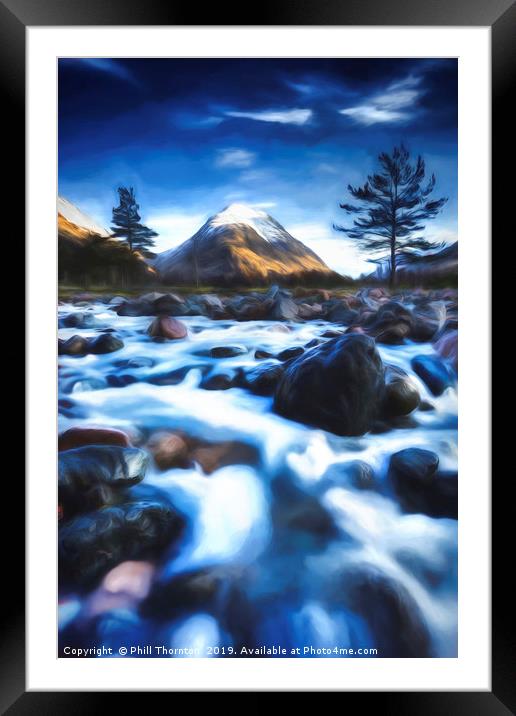 The Alt Fhaolain and Stob na Broige, Glen Etive. Framed Mounted Print by Phill Thornton
