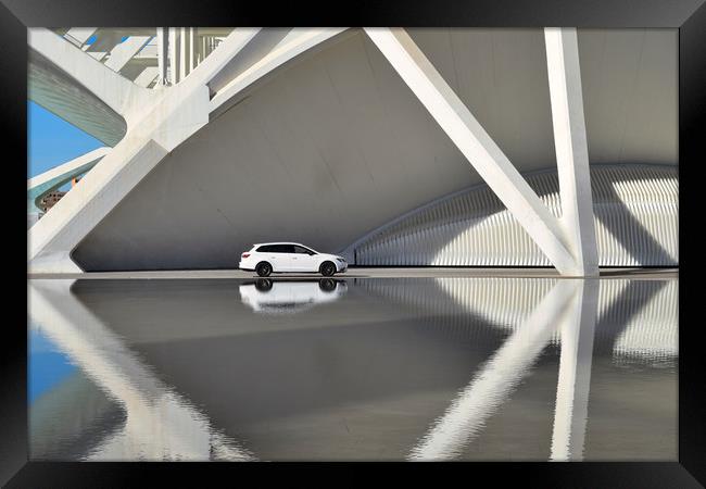 Car and architecture reflection, color Framed Print by Sylvain Beauregard