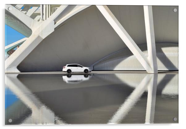 Car and architecture reflection, color Acrylic by Sylvain Beauregard