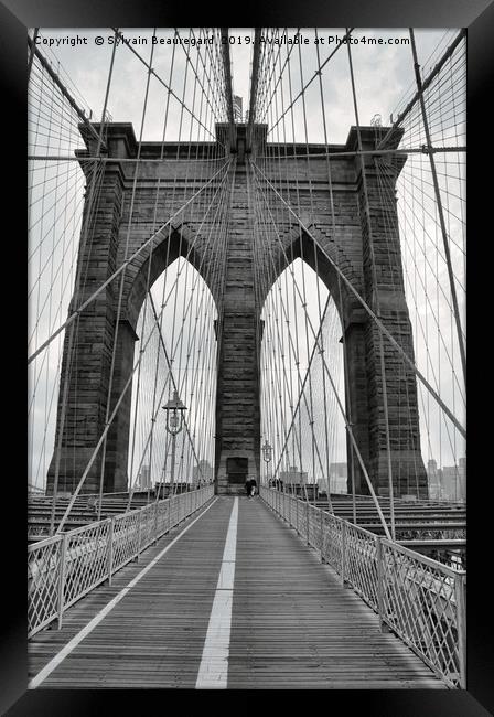 Brooklyn Bridge, bw Framed Print by Sylvain Beauregard