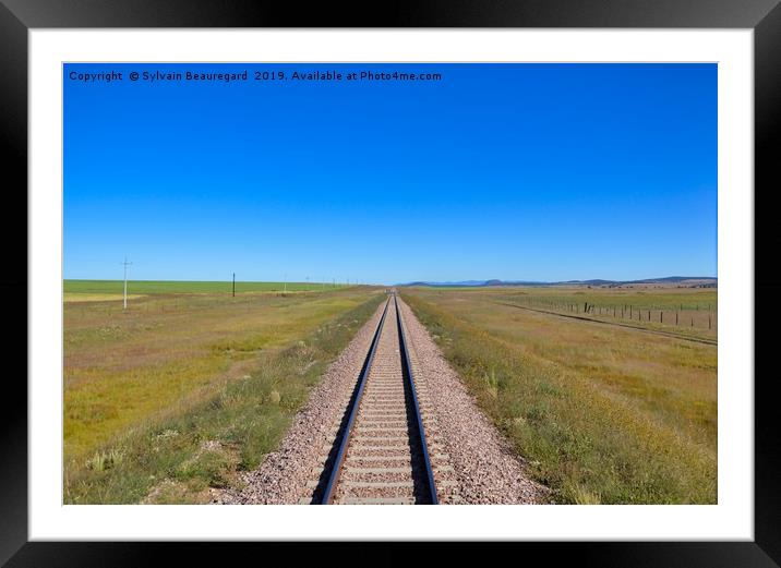 Railroad in the prairie, horizontal Framed Mounted Print by Sylvain Beauregard