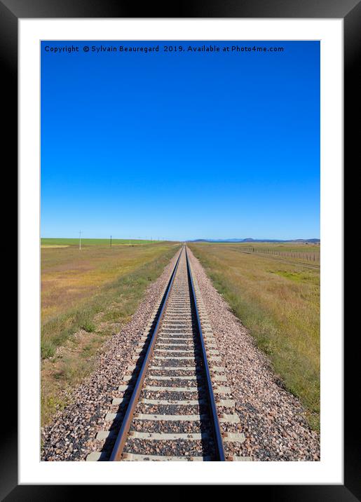 Railroad in the prairie, vertical Framed Mounted Print by Sylvain Beauregard