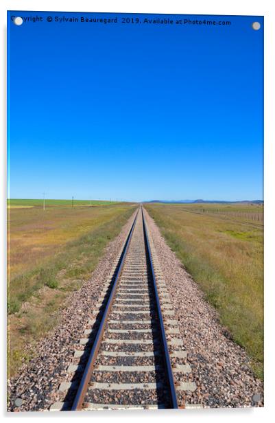 Railroad in the prairie, vertical Acrylic by Sylvain Beauregard