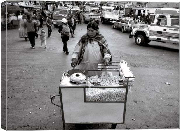 Popcorn street vendor, bw       Canvas Print by Sylvain Beauregard