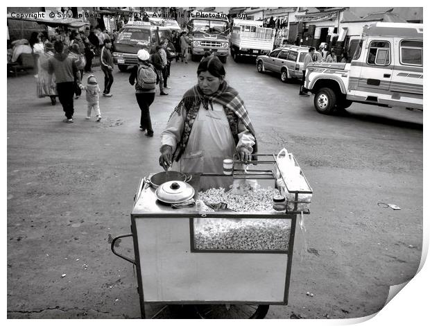Popcorn street vendor, bw       Print by Sylvain Beauregard
