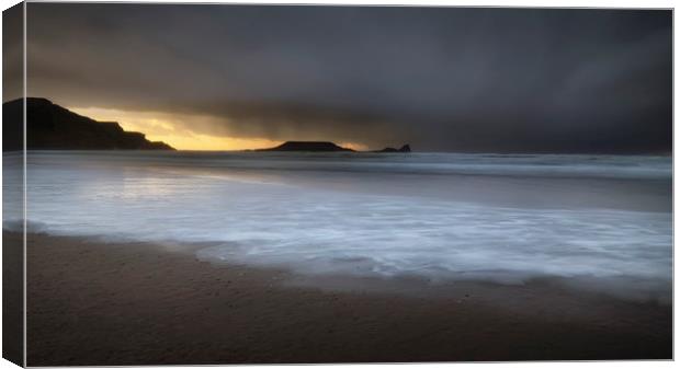 Sunset at Worms Head and Rhossili Bay Canvas Print by Leighton Collins