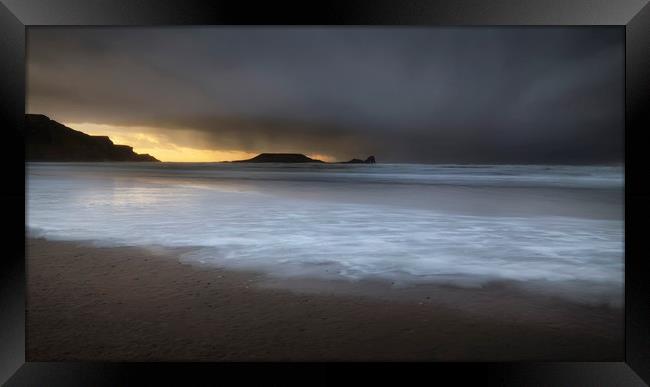 Sunset at Worms Head and Rhossili Bay Framed Print by Leighton Collins
