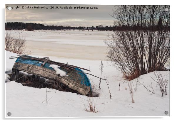 Old Fishing Boat By The Beach Acrylic by Jukka Heinovirta
