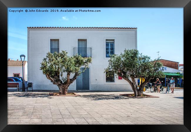 Plaza de la Constitucion, Formentera Framed Print by John Edwards
