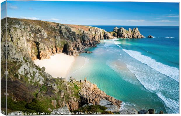 Pedn Vounder beach, Porthcurno, Cornwall Canvas Print by Justin Foulkes