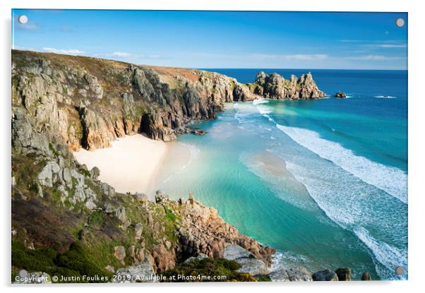 Pedn Vounder beach, Porthcurno, Cornwall Acrylic by Justin Foulkes