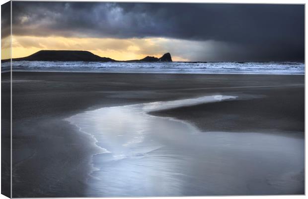 Dusk at Worms Head and Rhossili Bay Canvas Print by Leighton Collins
