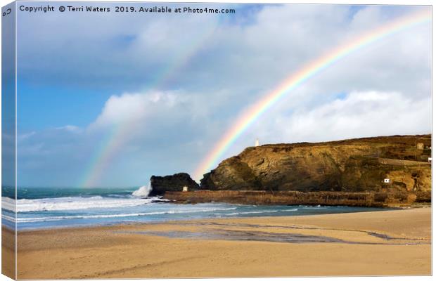 Rainbows Over Portreath Canvas Print by Terri Waters