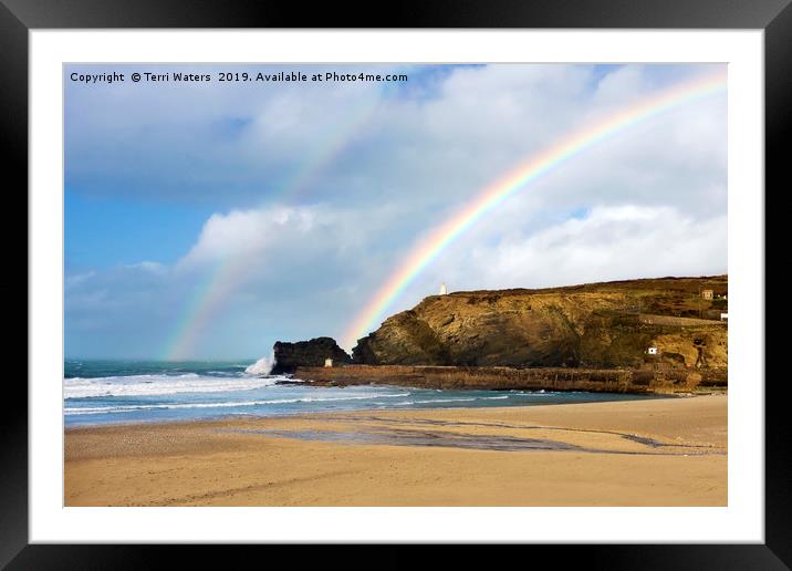 Rainbows Over Portreath Framed Mounted Print by Terri Waters
