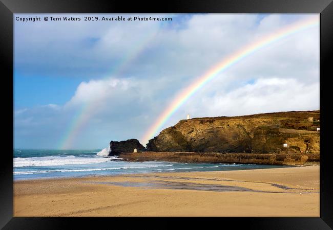 Rainbows Over Portreath Framed Print by Terri Waters