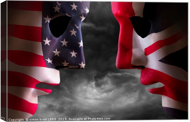 Head to head USA and UK flag faces Canvas Print by Simon Bratt LRPS