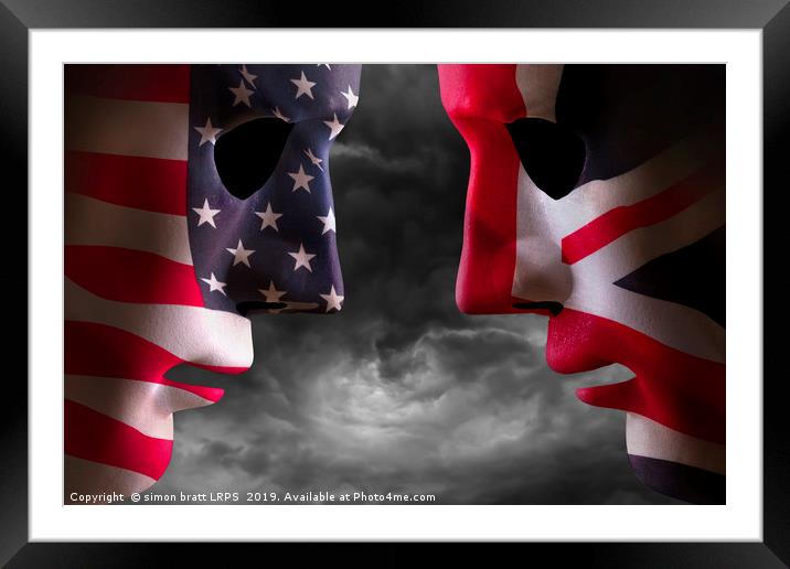 Head to head USA and UK flag faces Framed Mounted Print by Simon Bratt LRPS