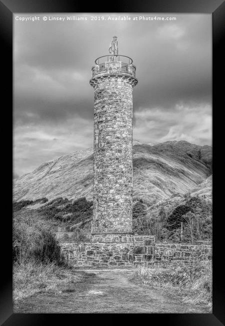 Glenfinnan Memorial, Scotland mono Framed Print by Linsey Williams