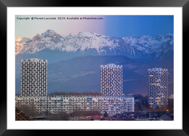 Grenoble, France 2019 : Day to night on the city Framed Mounted Print by Florent Lacroute