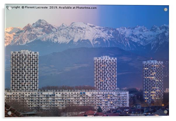 Grenoble, France 2019 : Day to night on the city Acrylic by Florent Lacroute