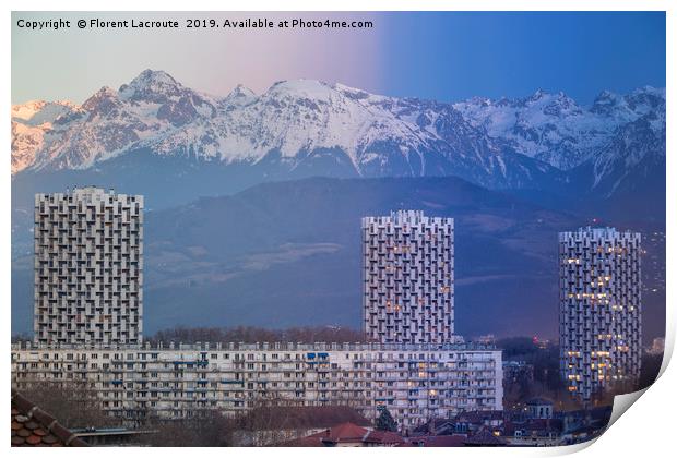 Grenoble, France 2019 : Day to night on the city Print by Florent Lacroute