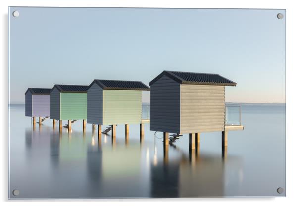 Pastel Beach Huts at high tide Acrylic by Kelvin Trundle
