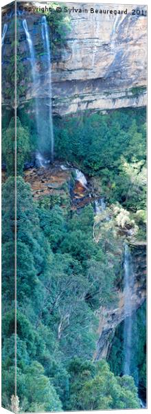 Waterfall in Green Mountains, vertical panorama, 3 Canvas Print by Sylvain Beauregard