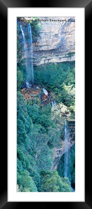 Waterfall in Green Mountains, vertical panorama, 3 Framed Mounted Print by Sylvain Beauregard