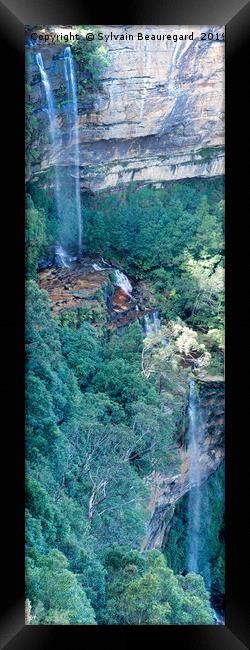 Waterfall in Green Mountains, vertical panorama, 3 Framed Print by Sylvain Beauregard