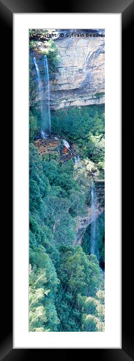 Waterfall in Green Mountains, vertical panorama, 4 Framed Mounted Print by Sylvain Beauregard