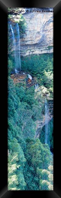 Waterfall in Green Mountains, vertical panorama, 4 Framed Print by Sylvain Beauregard