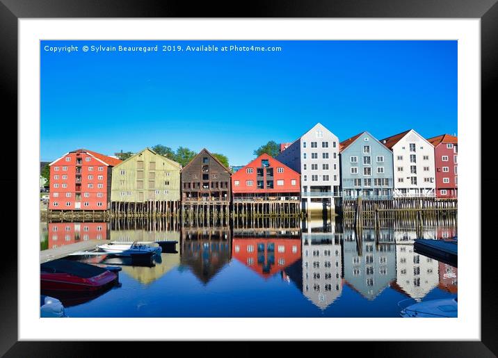 Trondheim water reflection Framed Mounted Print by Sylvain Beauregard