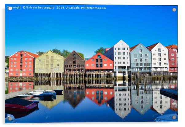 Trondheim water reflection Acrylic by Sylvain Beauregard