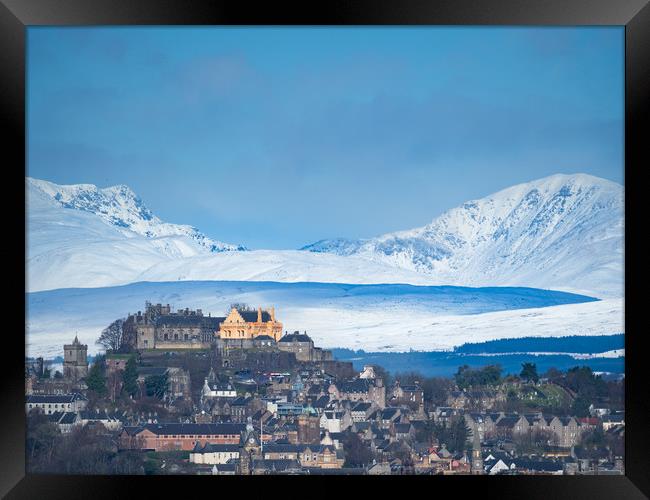 City of Stirling with snow covered Stuc a Chroin a Framed Print by Tommy Dickson