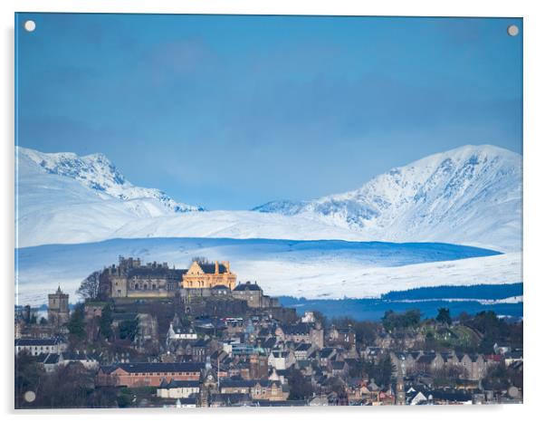 City of Stirling with snow covered Stuc a Chroin a Acrylic by Tommy Dickson