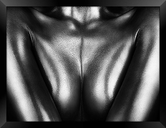 Female nude silver oil close-up 2 Framed Print by Johan Swanepoel
