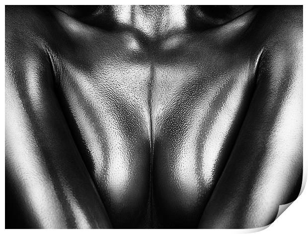 Female nude silver oil close-up 2 Print by Johan Swanepoel
