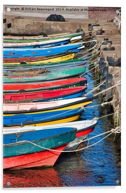 Fishing boats aligned on dock Acrylic by Sylvain Beauregard