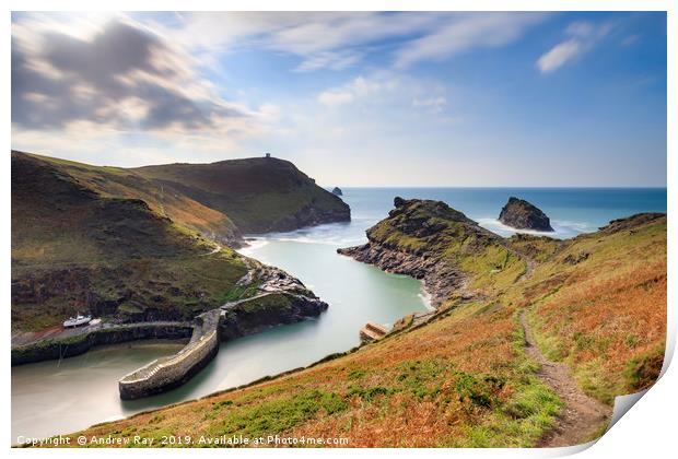 Autumn above Boscastle Harbour Print by Andrew Ray