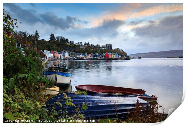 Boats at sunrise (Tobermory) Print by Andrew Ray